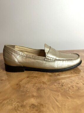 Cole Haan Gold Metallic Leather Penny Loafers Women's Size 8B Flats